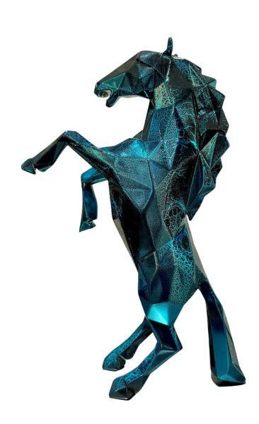 CHEVAL CABRÉ - Résine Crackled Chrome - Turquoise - Galeries Orlinski CHEVAL CABRÉ - Résine Crackled Chrome - Turquoise