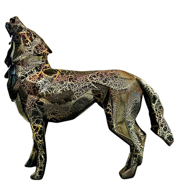 HOWLING WOLF - Resin Crackled Chrome - Gold - Galeries Orlinski HOWLING WOLF - Resin Crackled Chrome - Gold